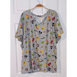 Disney‎ Parks T-Shirt Mickey Mouse & Friends All Over Print V-Neck 3X